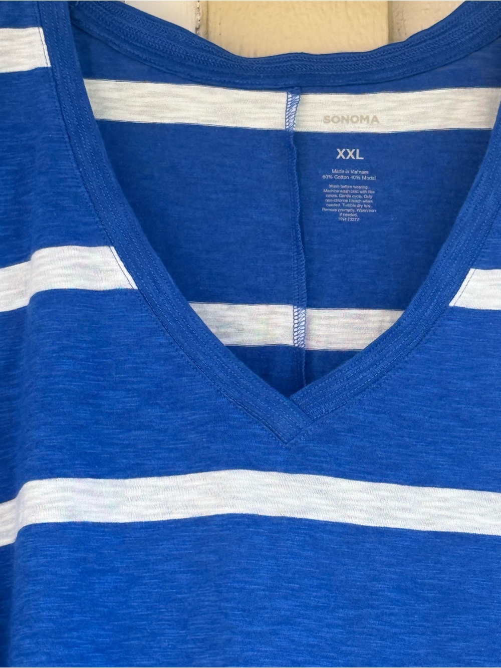 Sonoma Royal Blue and White Striped V-Neck Tank - Picture 3 of 4